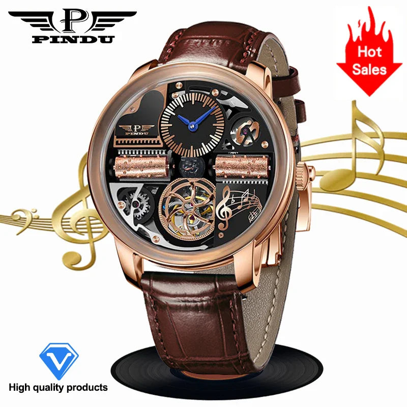 PINDU Design 2025 NEW Music Series Machinery Watch Men Fashion M2791B Movement Sapphire Glass Top Luxury Automatic Watch Hollow
