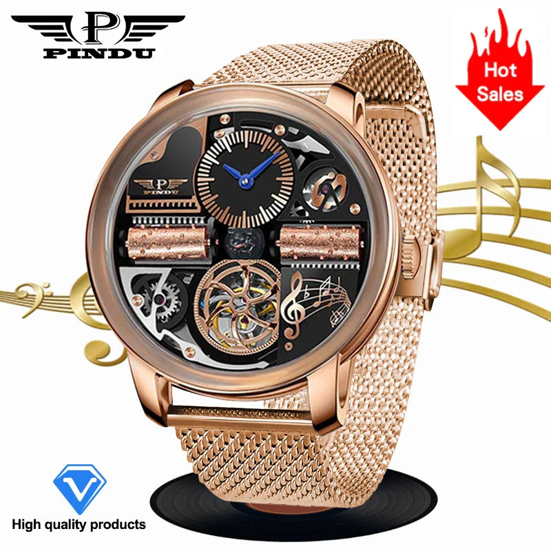 PINDU Design 2025 NEW Music Series Machinery Watch Men Fashion M2791B Movement Sapphire Glass Top Luxury Automatic Watch Hollow