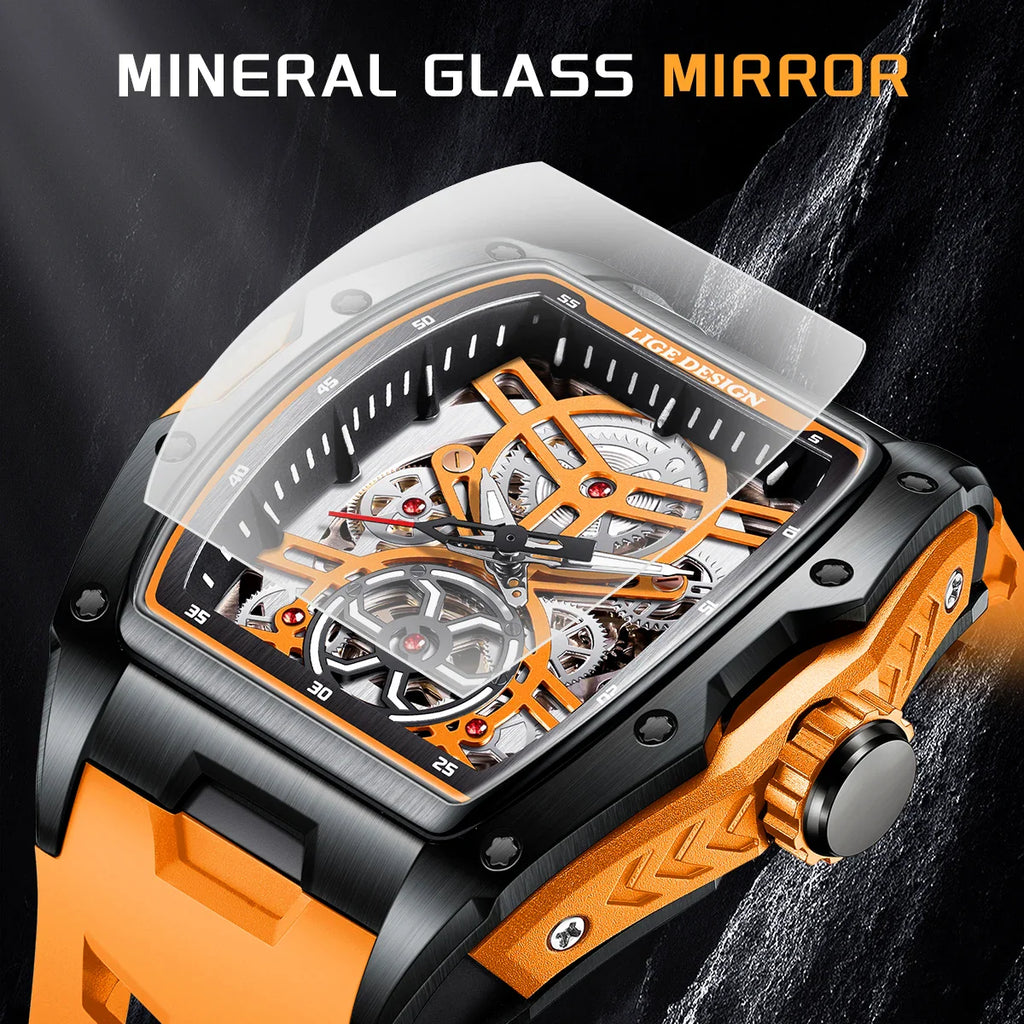 LIGE New Watches Mens Skeleton Mechanical Automatic Watch Top Brand Luxury Luminous 30M Waterproof Watch For Men reloj hombre