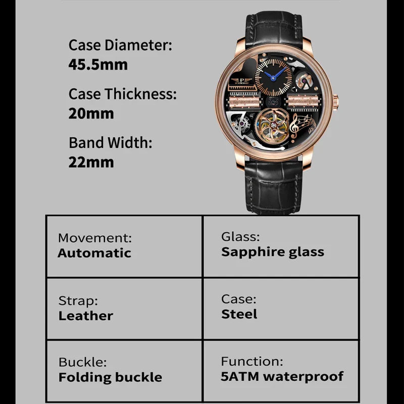 PINDU Design 2025 NEW Music Series Machinery Watch Men Fashion M2791B Movement Sapphire Glass Top Luxury Automatic Watch Hollow