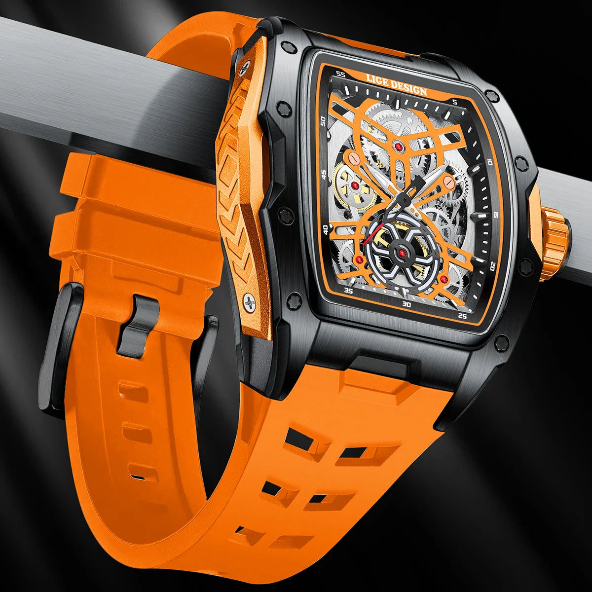 LIGE New Watches Mens Skeleton Mechanical Automatic Watch Top Brand Luxury Luminous 30M Waterproof Watch For Men reloj hombre