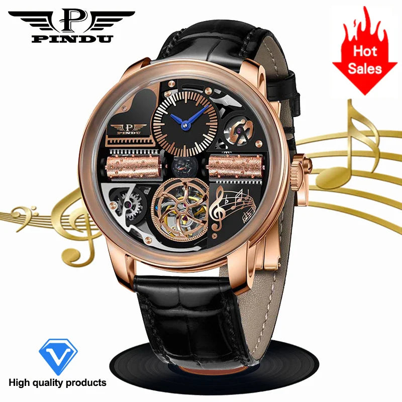 PINDU Design 2025 NEW Music Series Machinery Watch Men Fashion M2791B Movement Sapphire Glass Top Luxury Automatic Watch Hollow