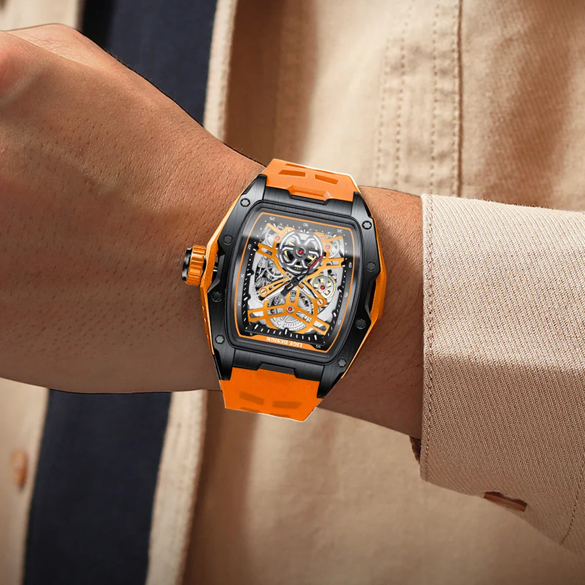 LIGE New Watches Mens Skeleton Mechanical Automatic Watch Top Brand Luxury Luminous 30M Waterproof Watch For Men reloj hombre