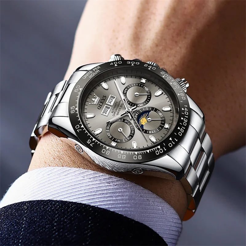 6654 Luxury Mens Watch Chronograph Automatic Mechanical Wristwatch Waterproof Luminous Top Brand Watch for Man Date Sport
